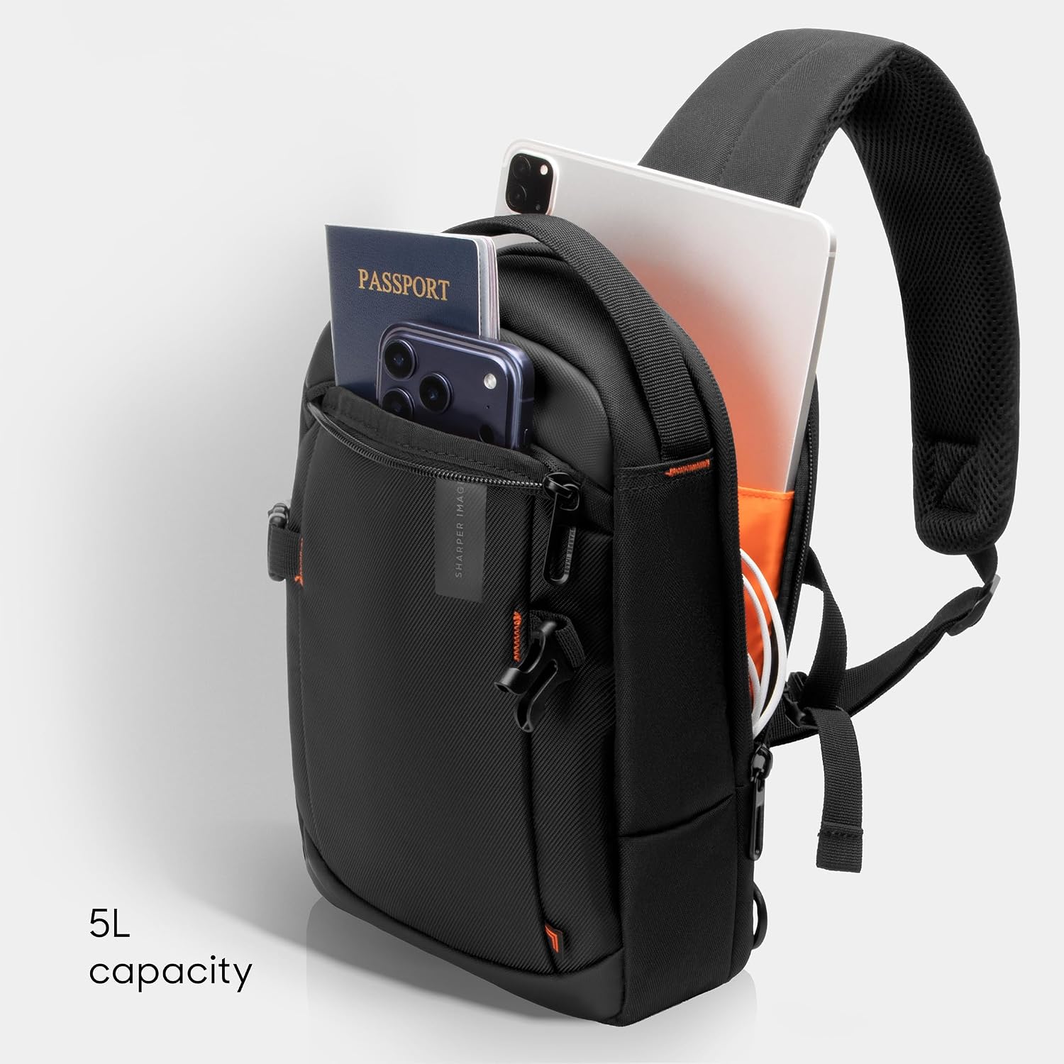 Sharper Image Crossbody Sling Bag For Men And Women, Water Resistant Cross Body Backpack, Chest Bag W/Adjustable Shoulder Strap, Casual Daypack For Outdoor Travel Hiking, Black (Venture Collection)