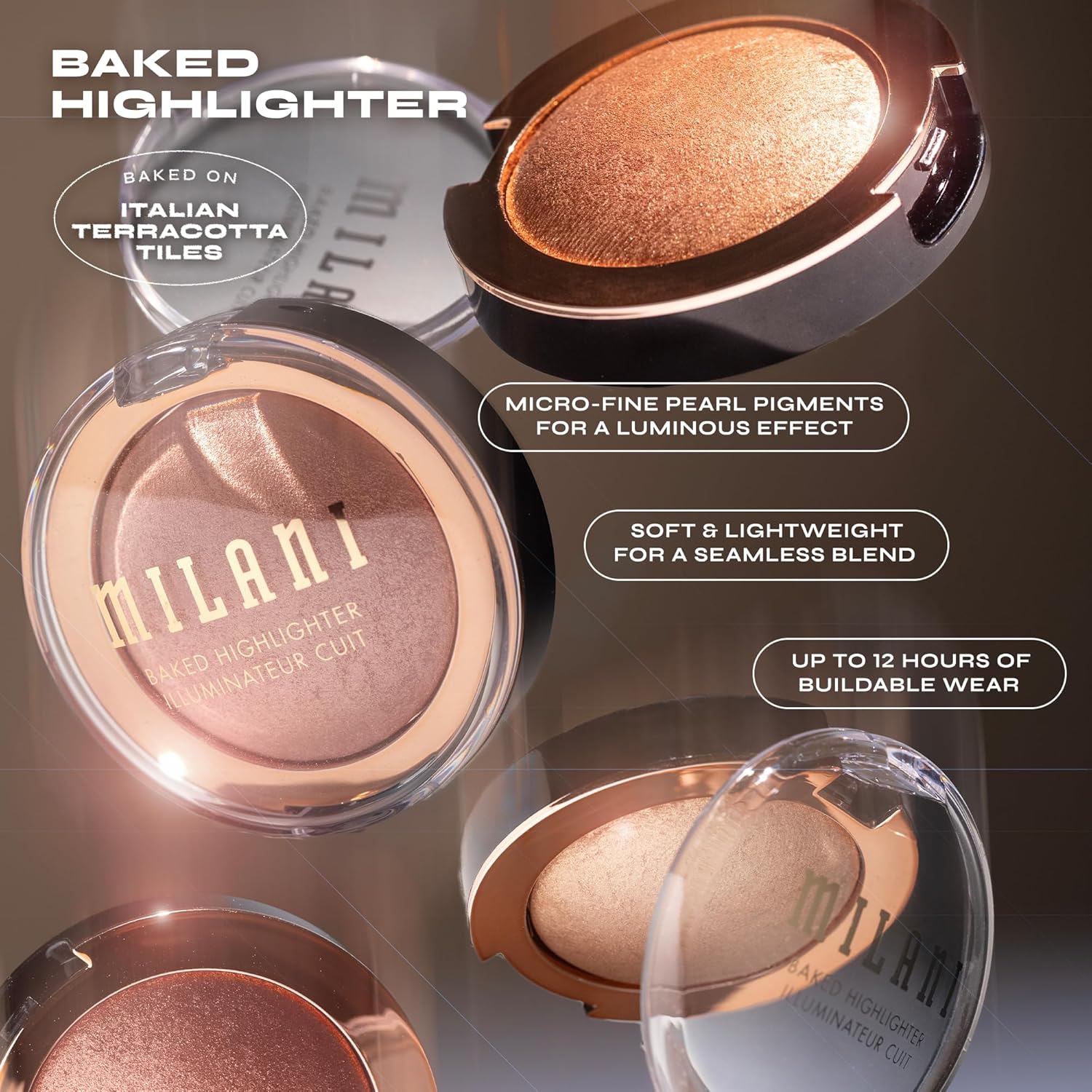 Milani Baked Highlighter - Long-Lasting Powder for Natural Radiant Glow- Buildable & Blendable Face Makeup with Lit-From-Within Finish- Vegan, Cruelty-Free & Talc-Free, Made in Italy, Dolce Perla