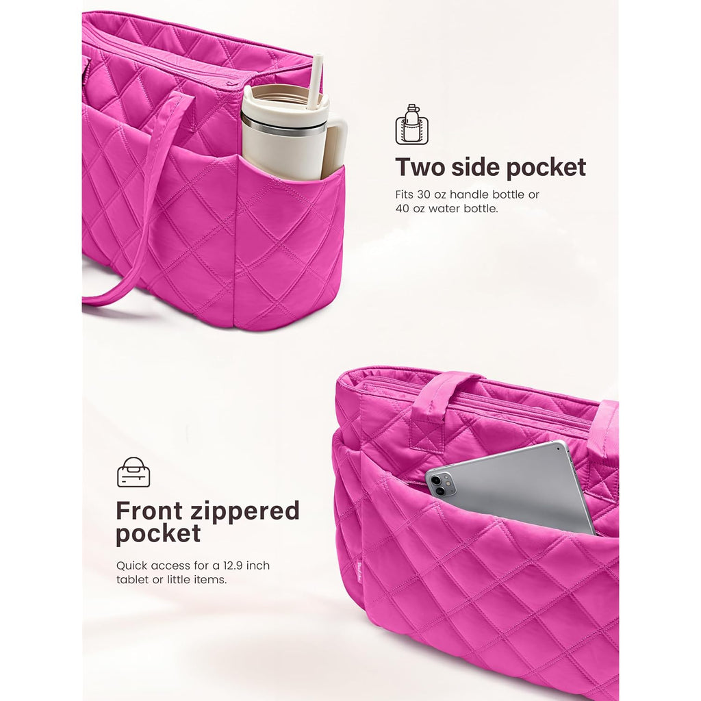 Tote Bag For Women, Lightweight Puffer Tote Work Bags With Compartments For Travel, Quilted Shoulder Bag With Zipper
