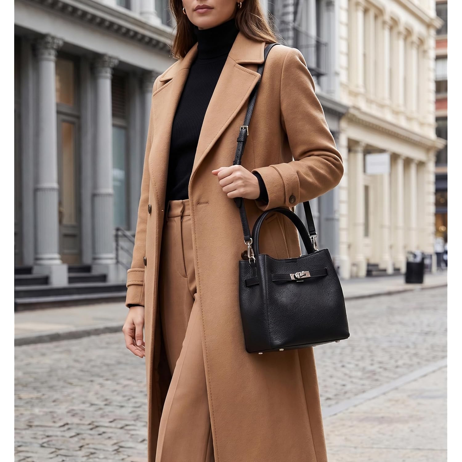 Small Crossbody Bag For Women, Fashion Top Handle Shoulder Purse With Lock Accent, Soft Leather Mini Satchel Tote Bag