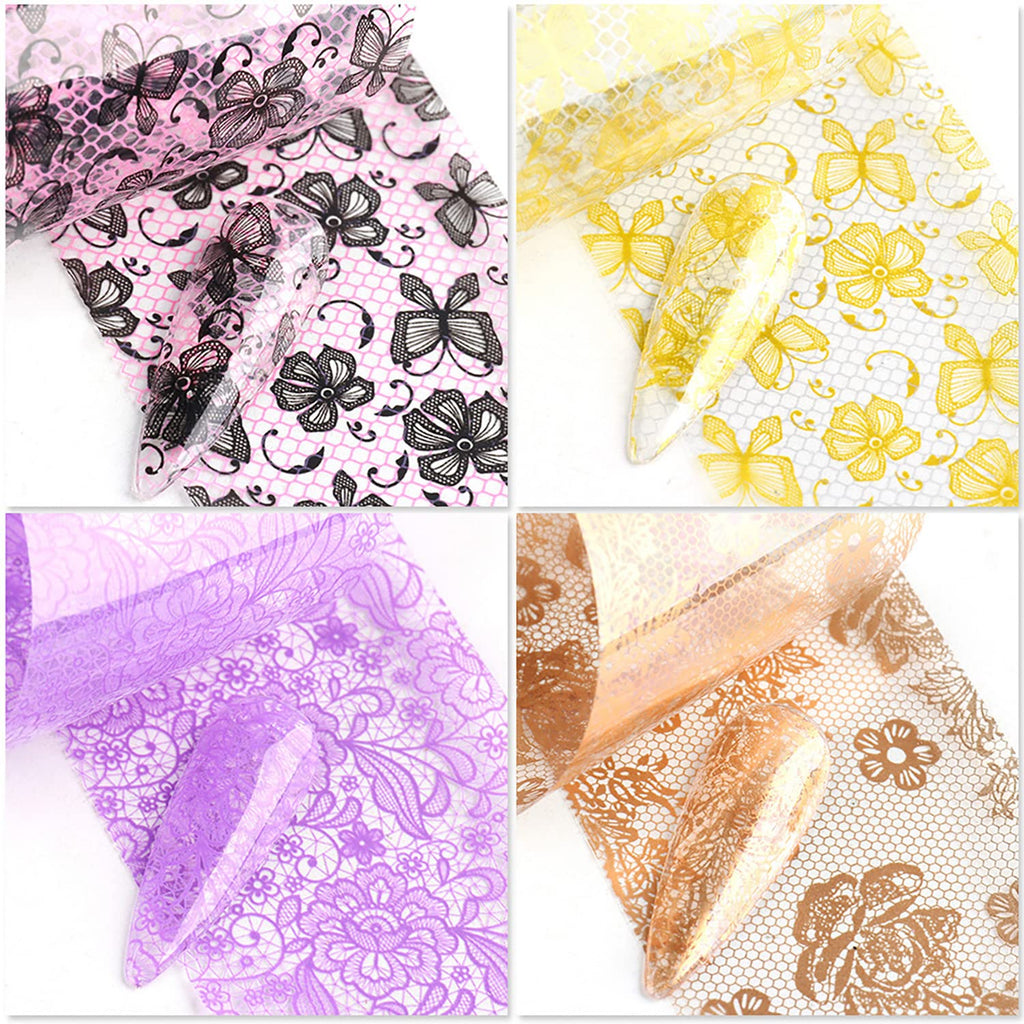 Lace Flower Nail Foil Transfer Stickers Nail Art Supplies, 10 Flowers Patterns Nail Foils Designs Western Floral Nail Art Decals for Acrylic Nails Polish Supplies DIY Fingernail Charms Decorations
