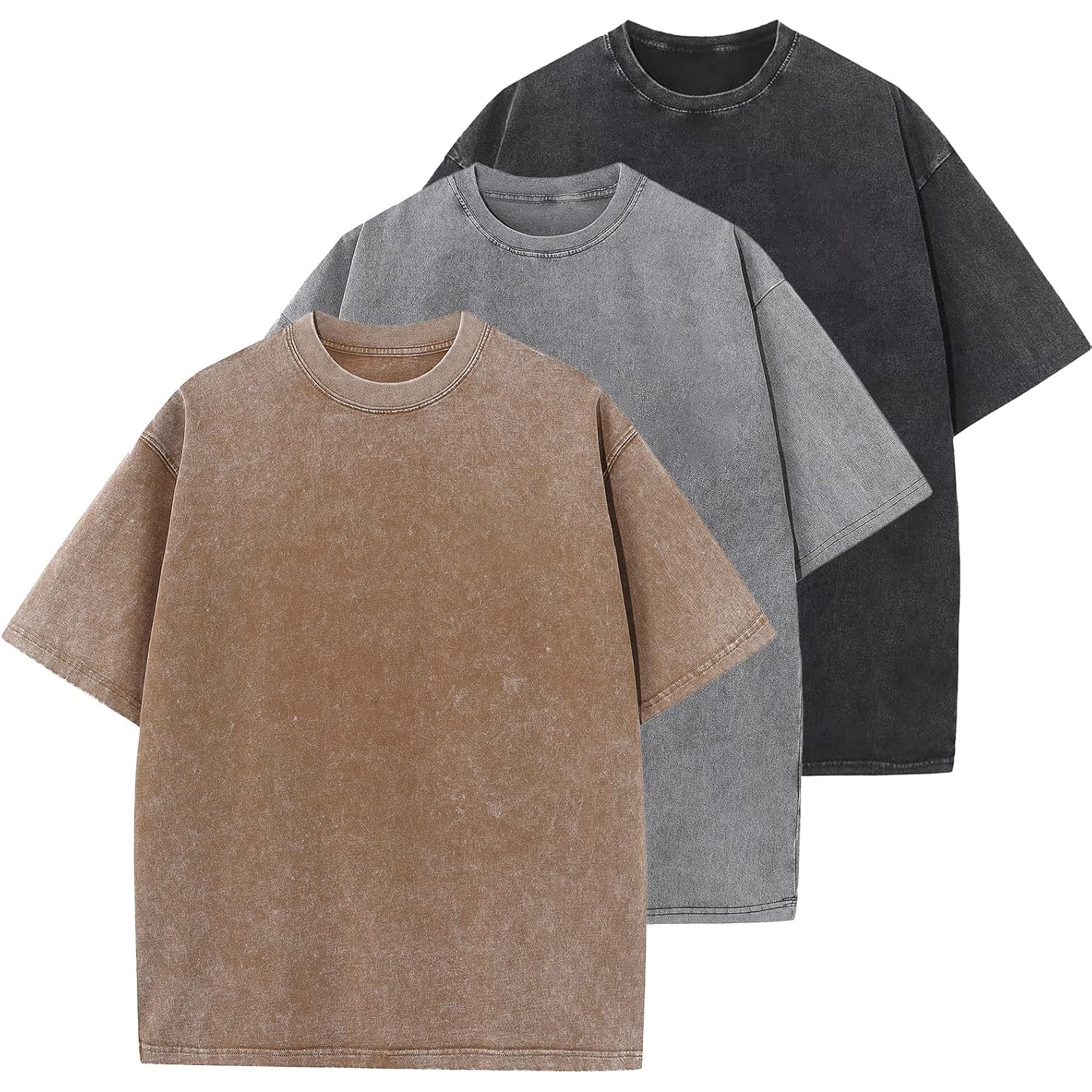 Men'S Cotton T-Shirts Oversized Unisex Short Sleeves Casual Loose Wash Solid Basic Tee Tops