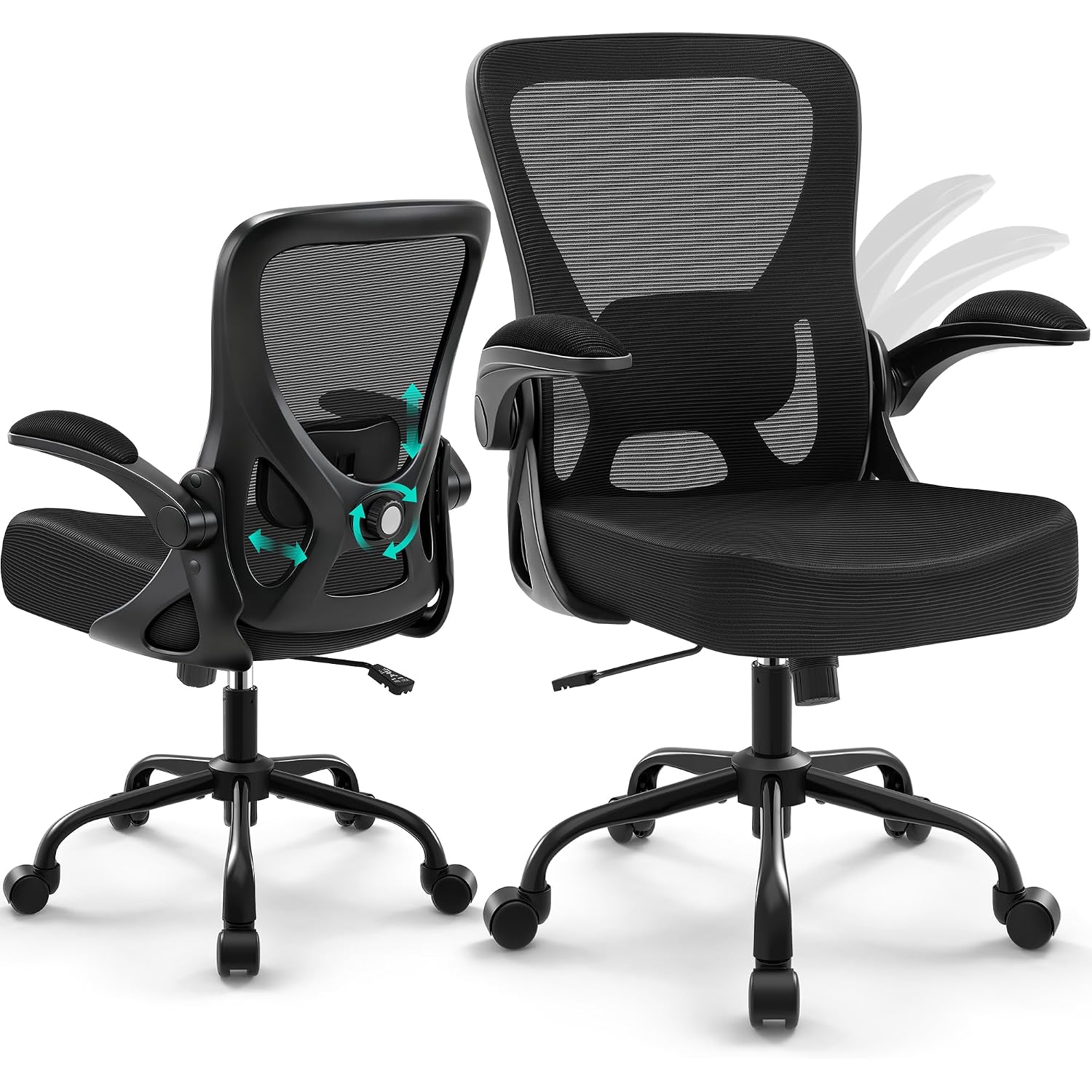 Office Chair - Ergonomic Breathable Mesh Desk Chair With Adjustable Lumbar Support And Flip-Up Armrests - Executive High Back Rolling Swivel Comfortable Computer Gaming Chair For Home Office
