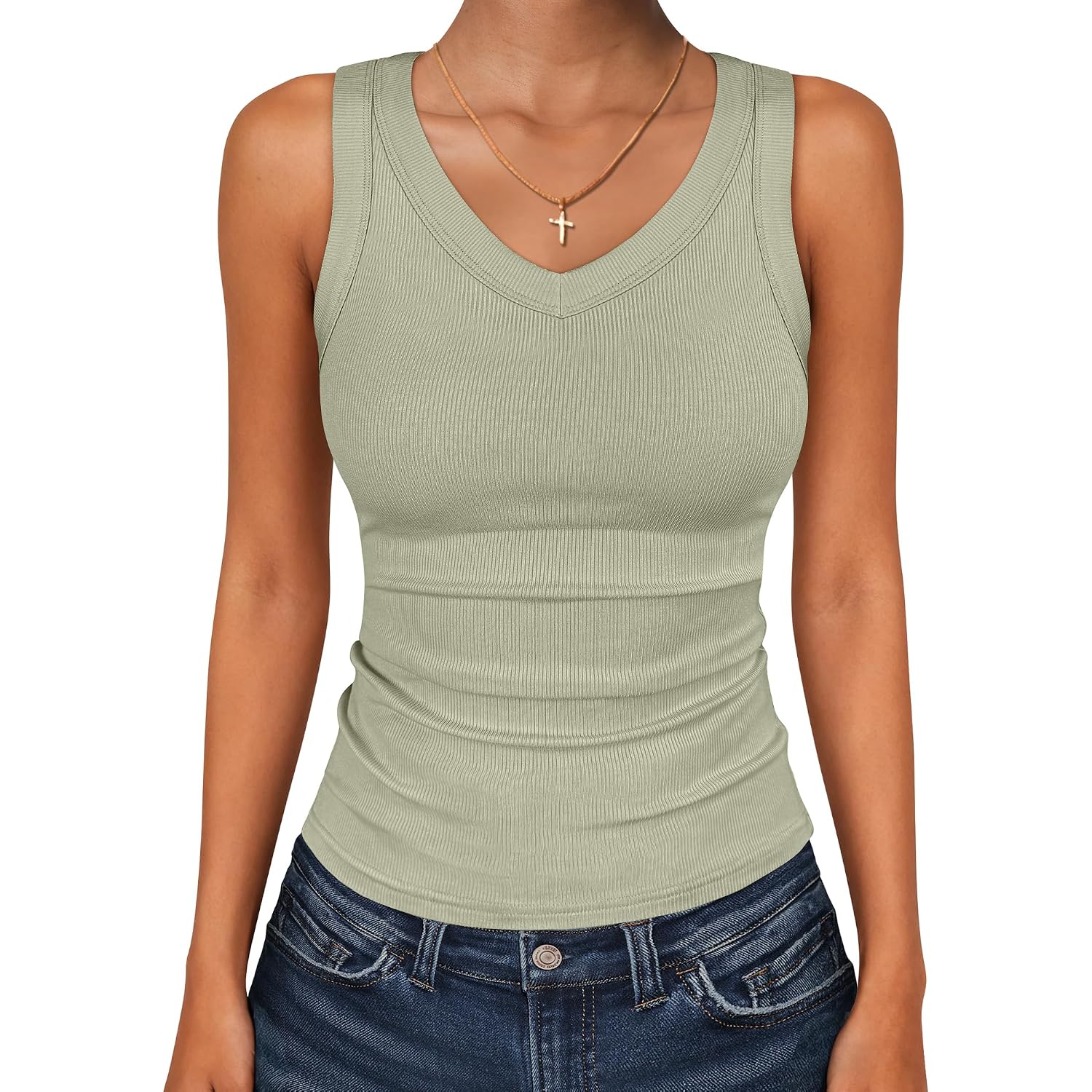 ANRABESS Tank Tops for Women V Neck Ribbed Knit Slim Fitted Sleeveless Basic Tee Tanks Casual Summer Clothes 2026
