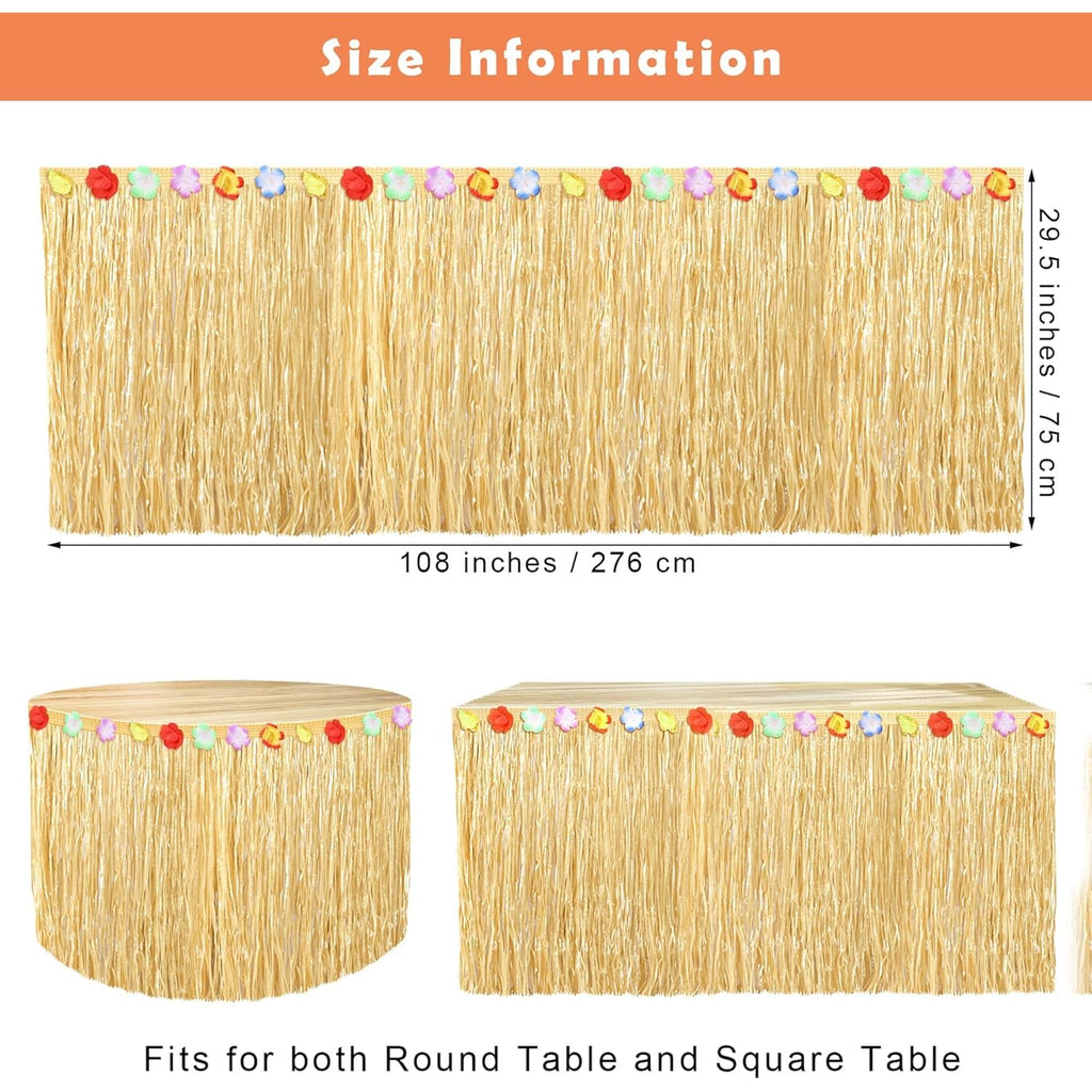 Fovths Luau Grass Table Skirt Natural 9 Feet x 29.5 Inch Hawaiian Table Skirt for Tropical Hawaiian Party Decorations Luau Costume Party, Straw Yellow