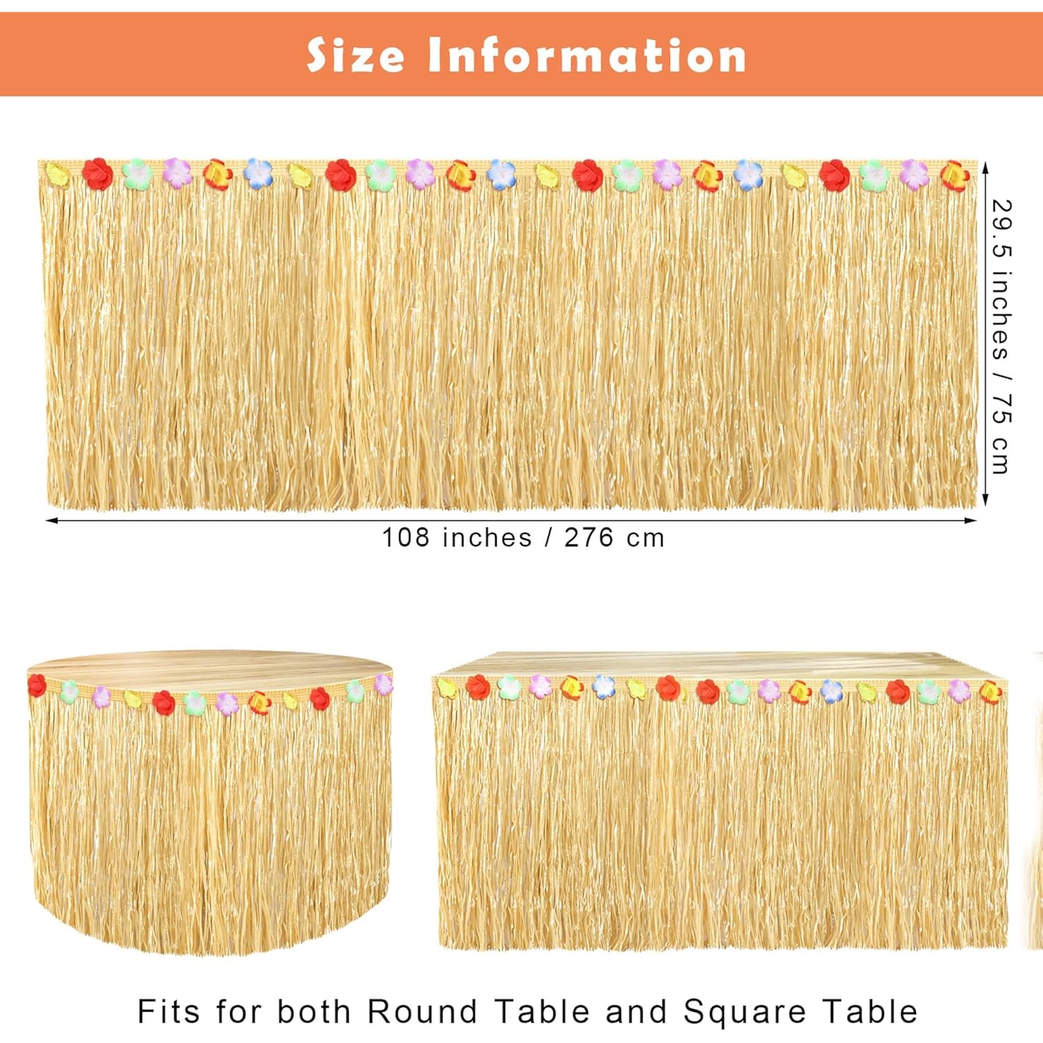 Fovths Luau Grass Table Skirt Natural 9 Feet x 29.5 Inch Hawaiian Table Skirt for Tropical Hawaiian Party Decorations Luau Costume Party, Straw Yellow
