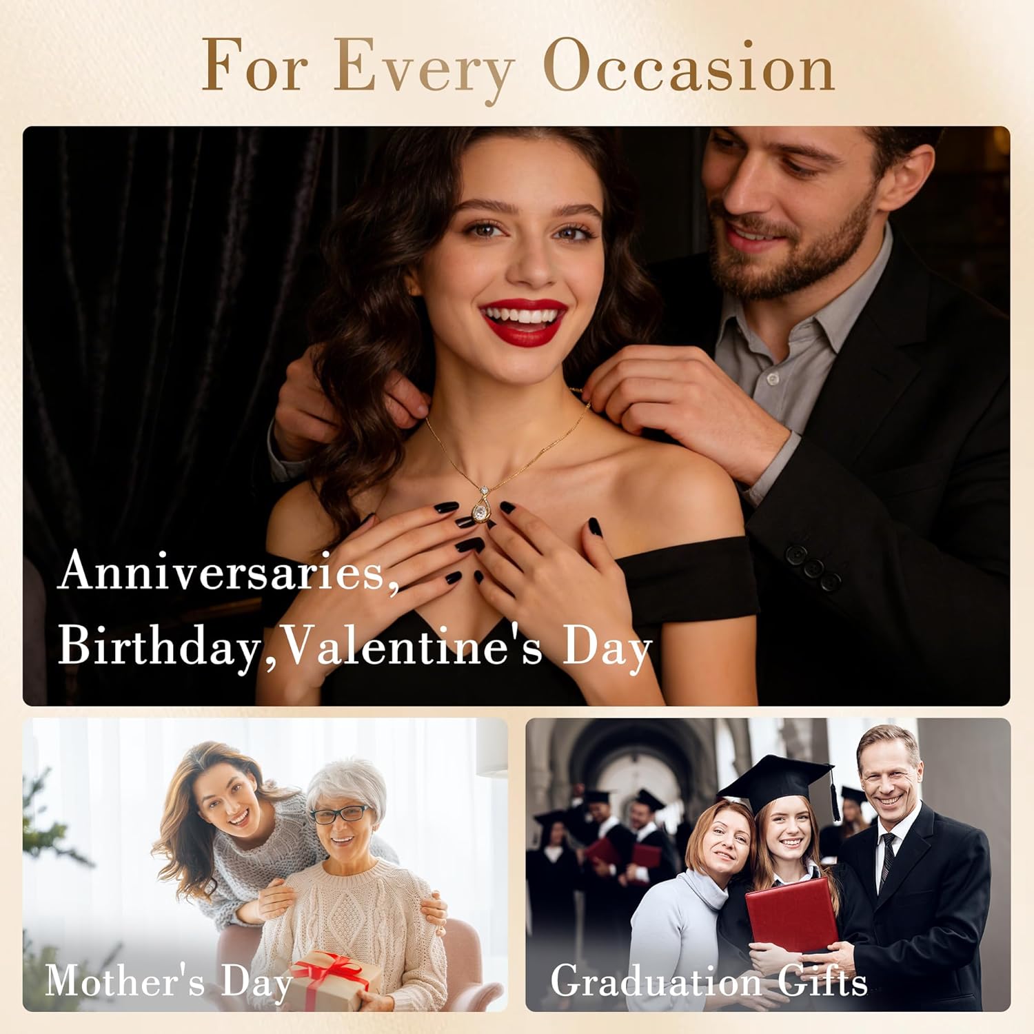 Necklace Gift for Anniversary Birthday: 2ct Oval Infinity Pendant 14k Gold necklace for women - Anniversary Birthday Valentine Love for Wife, Girlfriend – Hypoallergenic Daily Wear Jewelry with Gift Box