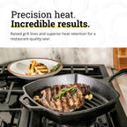 Lodge Square Cast Iron Grill Pan 10.5 Inches - Pre-Seasoned Square Skillet - Ridged Burger Grill Pan - Even Heat Distribution - Pfas-Free Non-Toxic Cookware