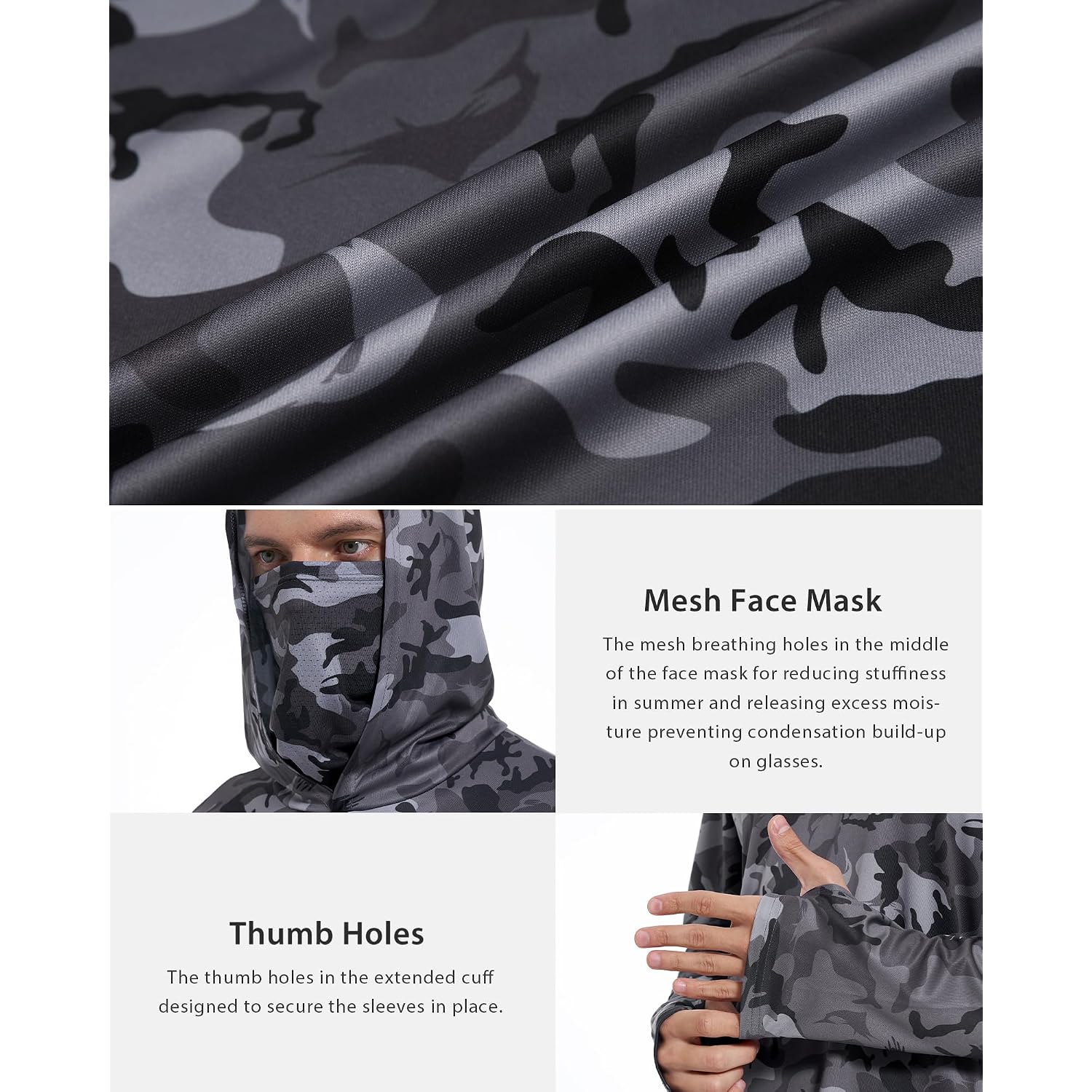 Fisheal Men'S Performance Fishing Hoodie Shirt - Upf 50+ Sun Protection Long Sleeve Thumbholes Shirts With Neck Gaiter