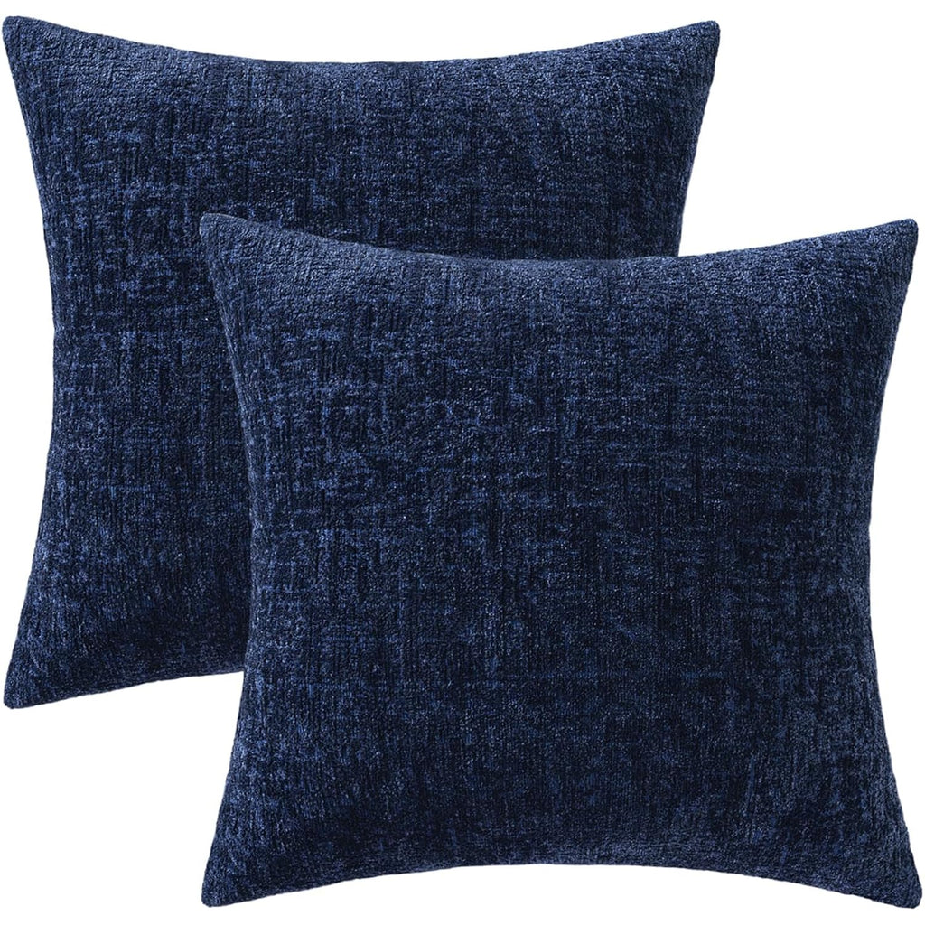 Miulee Decorative Throw Pillow Covers 18X18 Pack Of 2 Navy Blue Couch Pillow Covers Soft Cozy Textured Chenille Pillowcases For Home Decor Sofa Living Room Cushion Bedroom