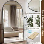 Antok Oversized Full Length Mirror With Stand, 81"X41" Arched Floor Mirror, Aluminum Frame, Wall Mounted/Leaning/Free Standing, Large Body Mirror For Bedroom Living Room Entryway Dressing Room,Black