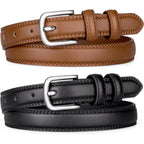 2 Pack Leather Belts for Women Trendy, Women's Belts for Jeans Pants Dresses with Silver Buckle
