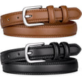 2 Pack Leather Belts for Women Trendy, Women's Belts for Jeans Pants Dresses with Silver Buckle