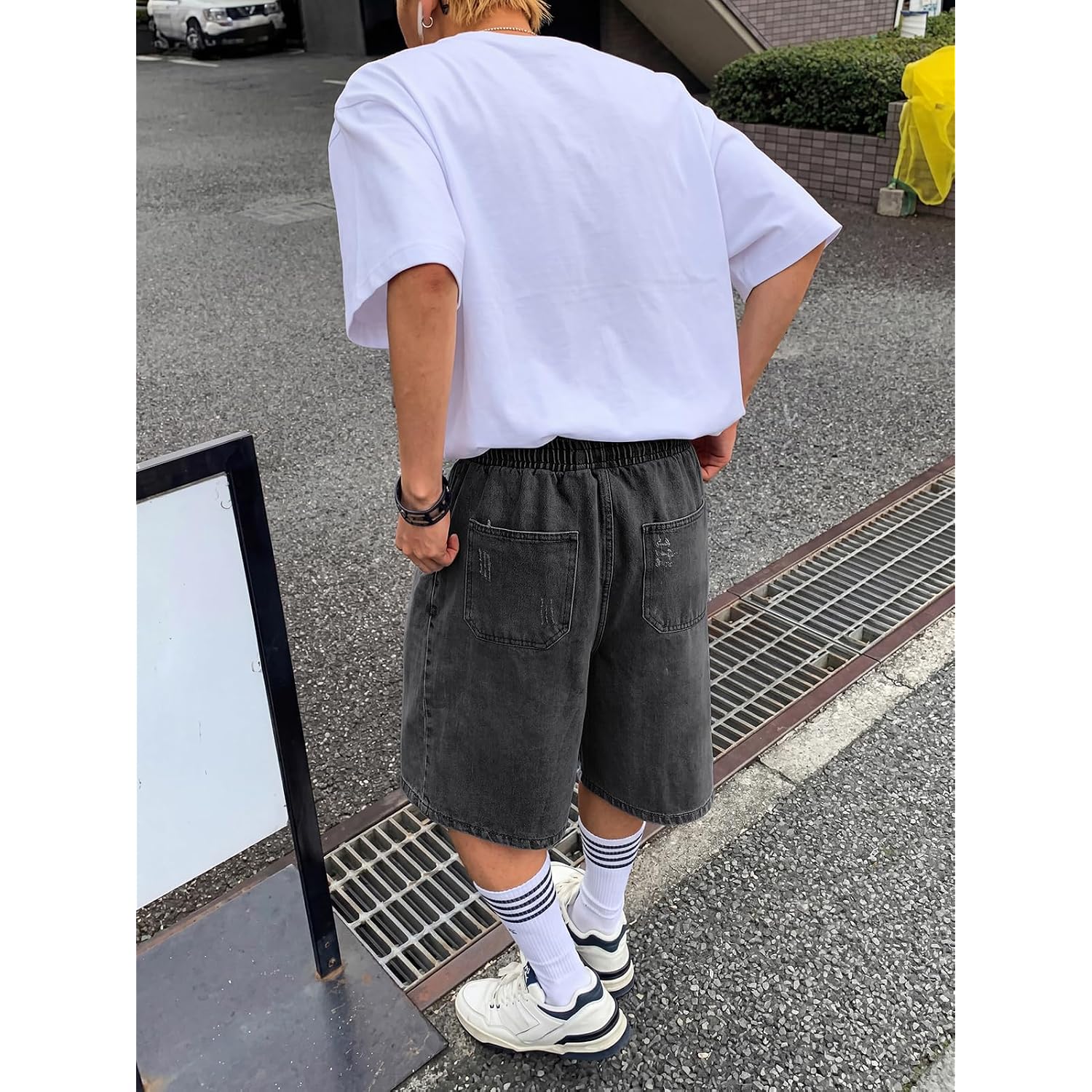 Emmiol Baggy Jean Shorts Men, Y2K Jorts Cargo Ripped Elastic Waist, Mens Denim Shorts Comfy Casual Streetwear Summer