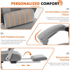 Sweetcrispy Office Computer Desk Chair With Footrest,Ergonomic High-Back Mesh Rolling Work Swivel Chairs With Wheels,Comfortable Lumbar Support,Comfy Arms For Home,Bedroom,Study,Student,Light Grey