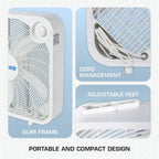 Hurricane Classic Floor Box Fan With 3 Speed Settings, White - 20In | Corded Portable Electric Air Cooling Unit W/ Powerful 2400 Cfm Airflow For Home, Garage, Office, Bedroom & Basement
