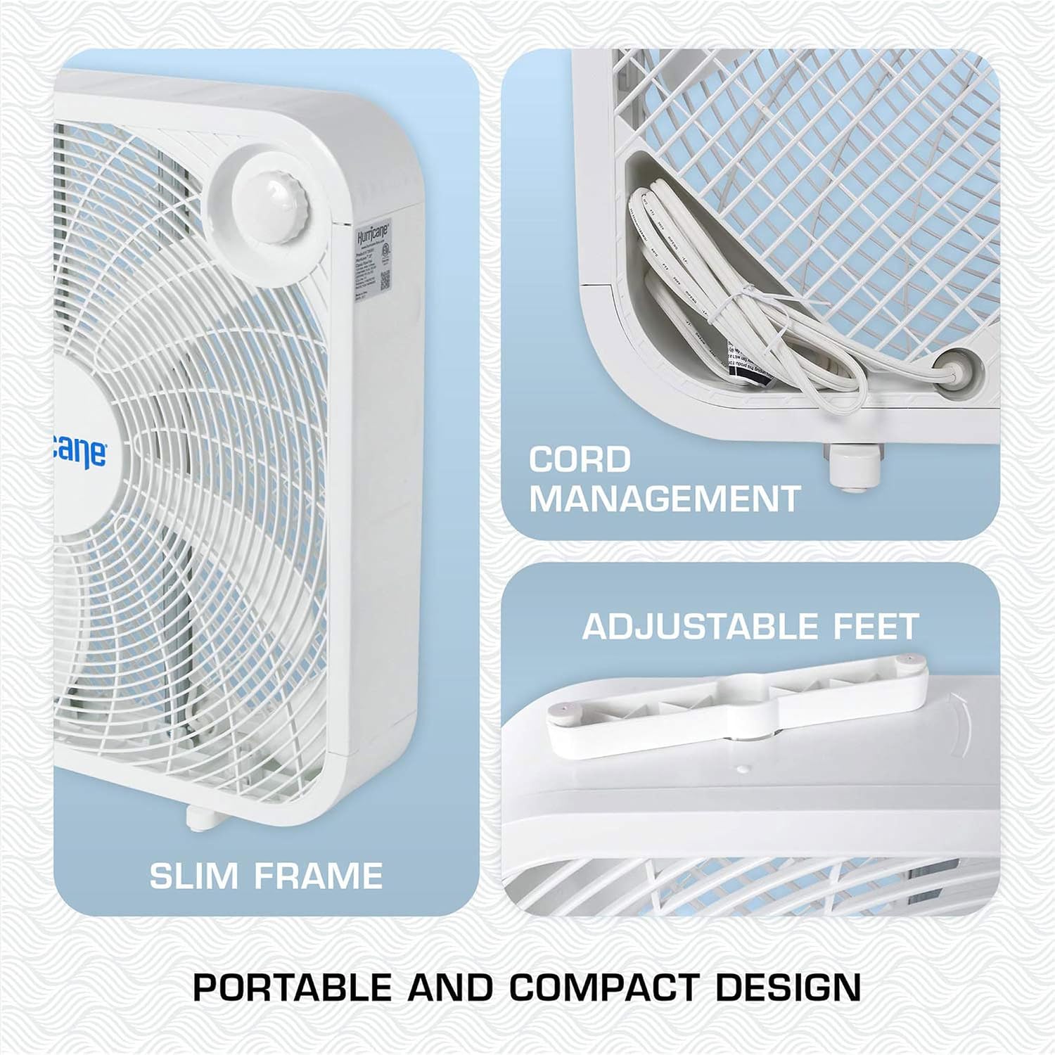 Hurricane Classic Floor Box Fan With 3 Speed Settings, White - 20In | Corded Portable Electric Air Cooling Unit W/ Powerful 2400 Cfm Airflow For Home, Garage, Office, Bedroom & Basement