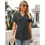 Women's Polo Shirts Lapel Collar V Neck Short Sleeve Blouse Dressy Casual Tunic Tops