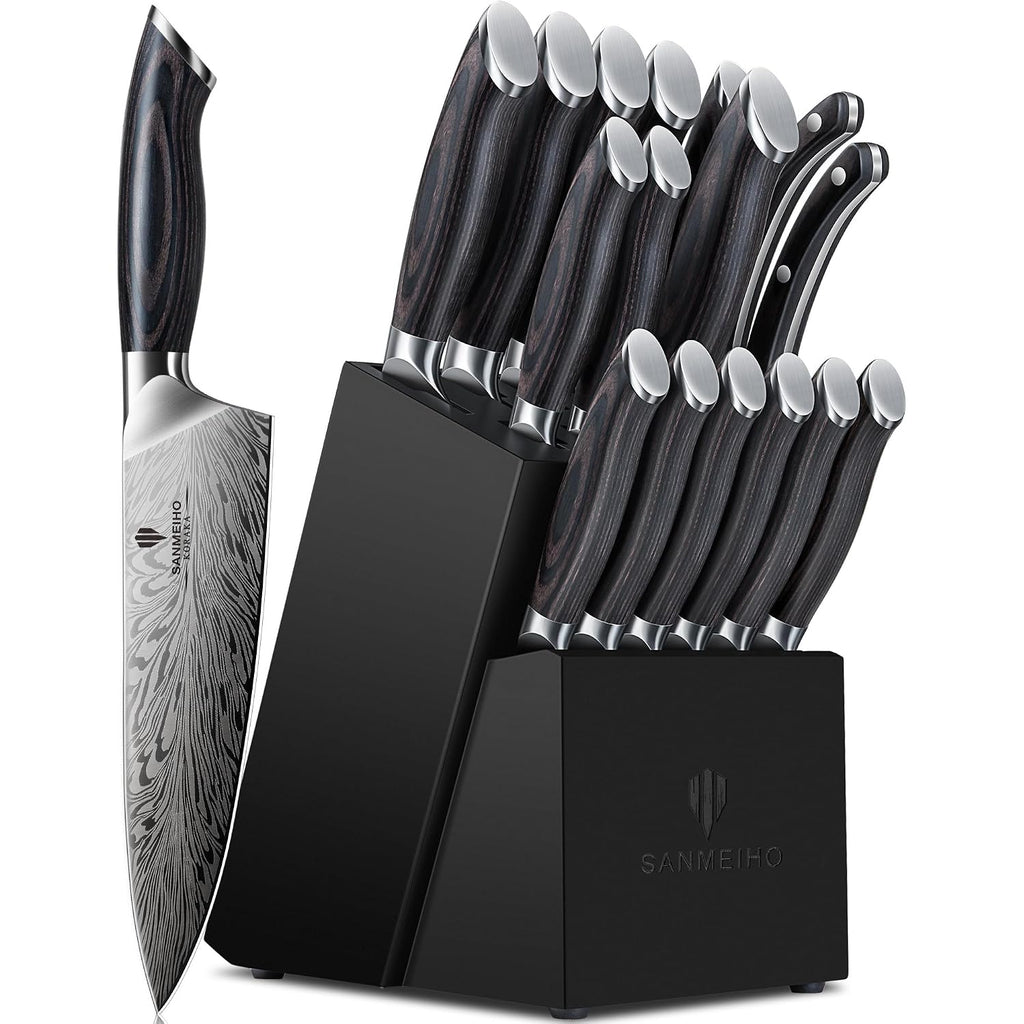 16 Pieces Knife Set, Knife Block Set In Powder Steel, Ultra Sharp Kitchen Knives Set, High Hardness Japanese Knife Set With Ergonomic Pakkawood Handle, Chef Knives Set For Kitchen Cooking