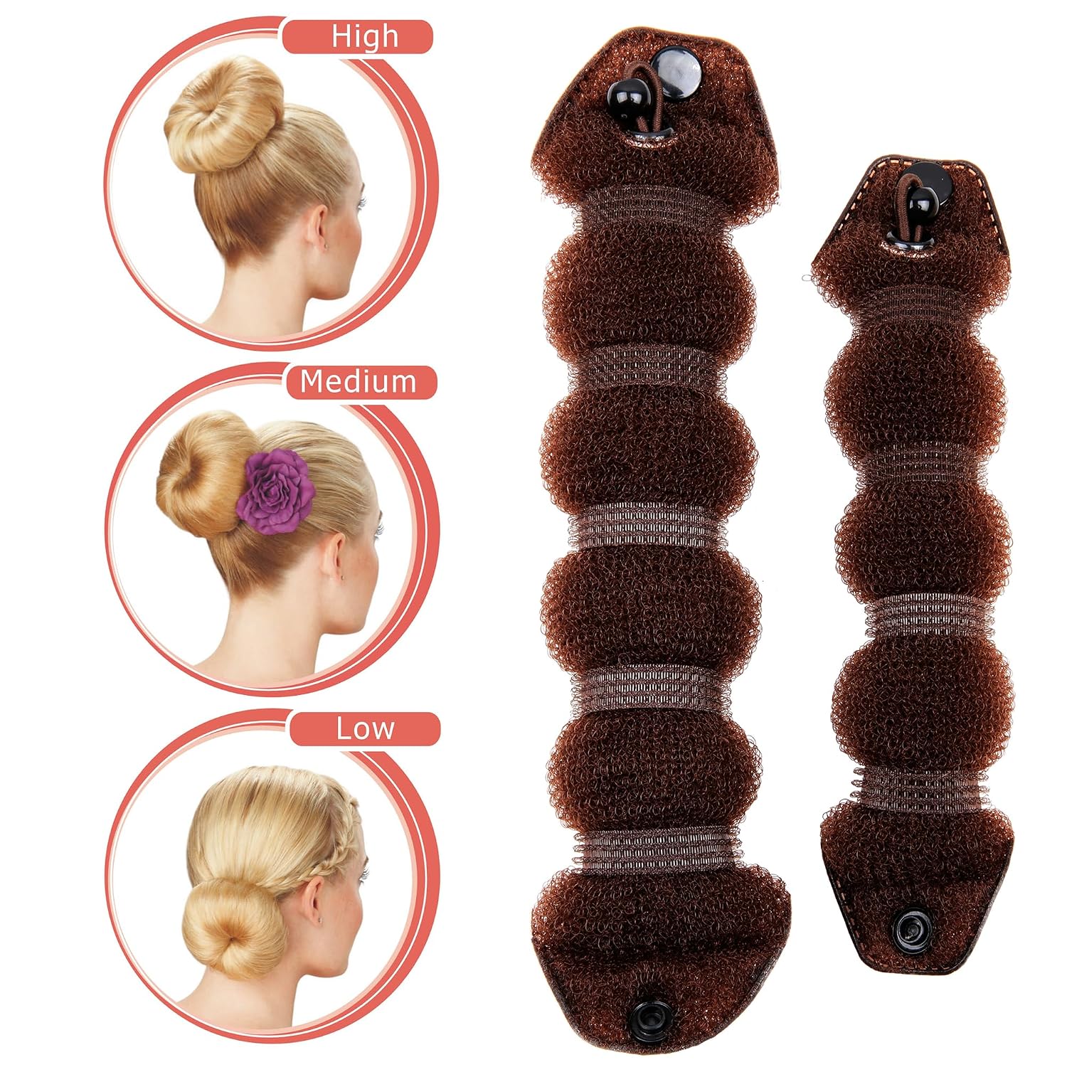 Goldrose Buns 2 Pieces Magic Hair Styling Styler Hair Bun Maker | Twist Ring Former Shaper Doughnut Donut Chignon Bun Maker Clip Hair Curler Accessory Small & Large (Brown)