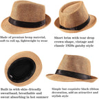 5 Pack Short Brim Fedora Classic Summer Beach Sun Hat Panama Cap for Men Women 5pack-black