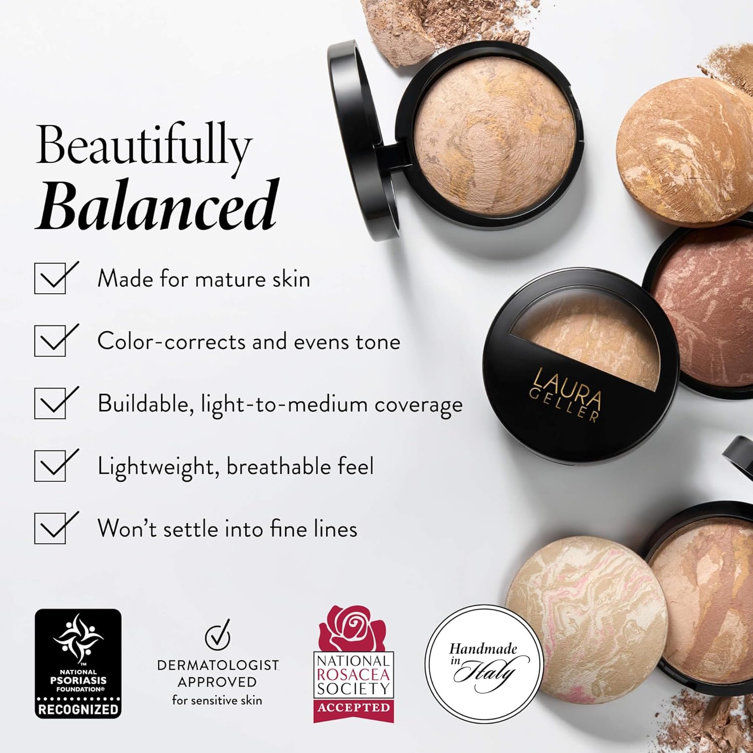 LAURA GELLER NEW YORK Baked Balance-n-Brighten Foundation with Kabuki Brush Makeup Set, Light