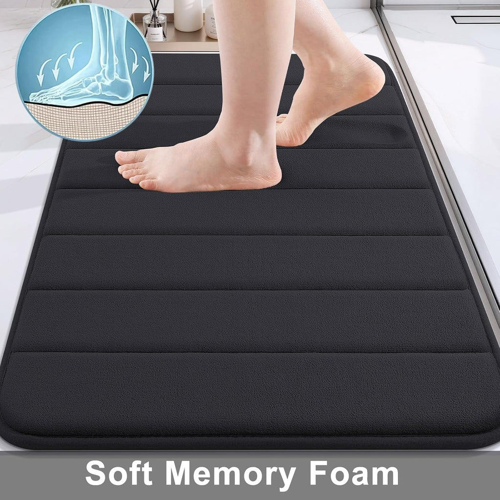 Memory Foam Bath Mat, 30" X 20", Ultra Soft Bathroom Rugs, Water Absorbent And Machine Washable Bath Rug For Bathroom, Shower, And Tub, Black