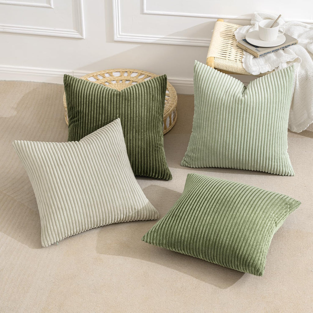 Miulee Decorative Throw Pillow Covers Set Of 4 Summer Light Green Gradient Natural Earthy Modern Classic Soft Corduroy Cushion Covers For Sofa Couch Bed Living Room Spring Home Decor 18X18 Inch