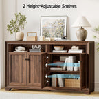 60 Inches Sideboard Buffet Cabinet With Storage, 4 Doors Large Sideboard, Kitchen Cabinet With Open Shelf & Adjustable Shelf, Kitchen Coffee Bar Console Table For Living Room, Hallway, Brown