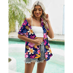 Lomon Women'S Summer Hawaiian Shirts Floral Short Sleeve Button Down Shirts Hawaii Tropical Beach Tops Outfits