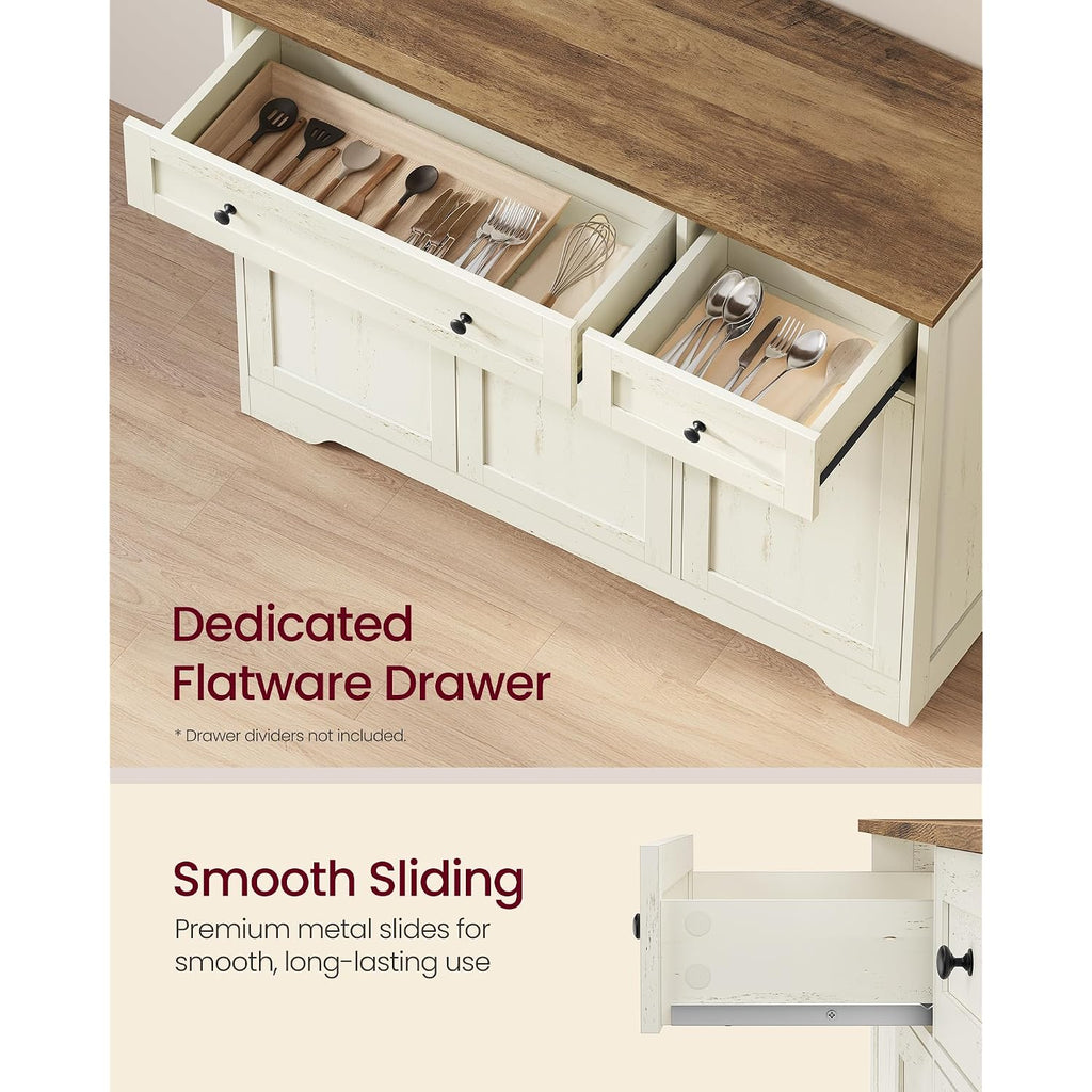 Vasagle Siren Collection - Buffet Cabinet, Traditional Basic Coffee Bar Cabinet With 2 Drawers, Adjustable Shelves, 3 Doors, Sideboard, 42.1 X 15.8 X 31.8 Inches, Cloud White Ulsc531Wj01S