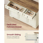 Vasagle Siren Collection - Buffet Cabinet, Traditional Basic Coffee Bar Cabinet With 2 Drawers, Adjustable Shelves, 3 Doors, Sideboard, 42.1 X 15.8 X 31.8 Inches, Cloud White Ulsc531Wj01S