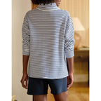 Women's Casual V Neck Pullover Sweatshirt Long Sleeve Solid Color/Stripe Polo Collared Shirts Tops