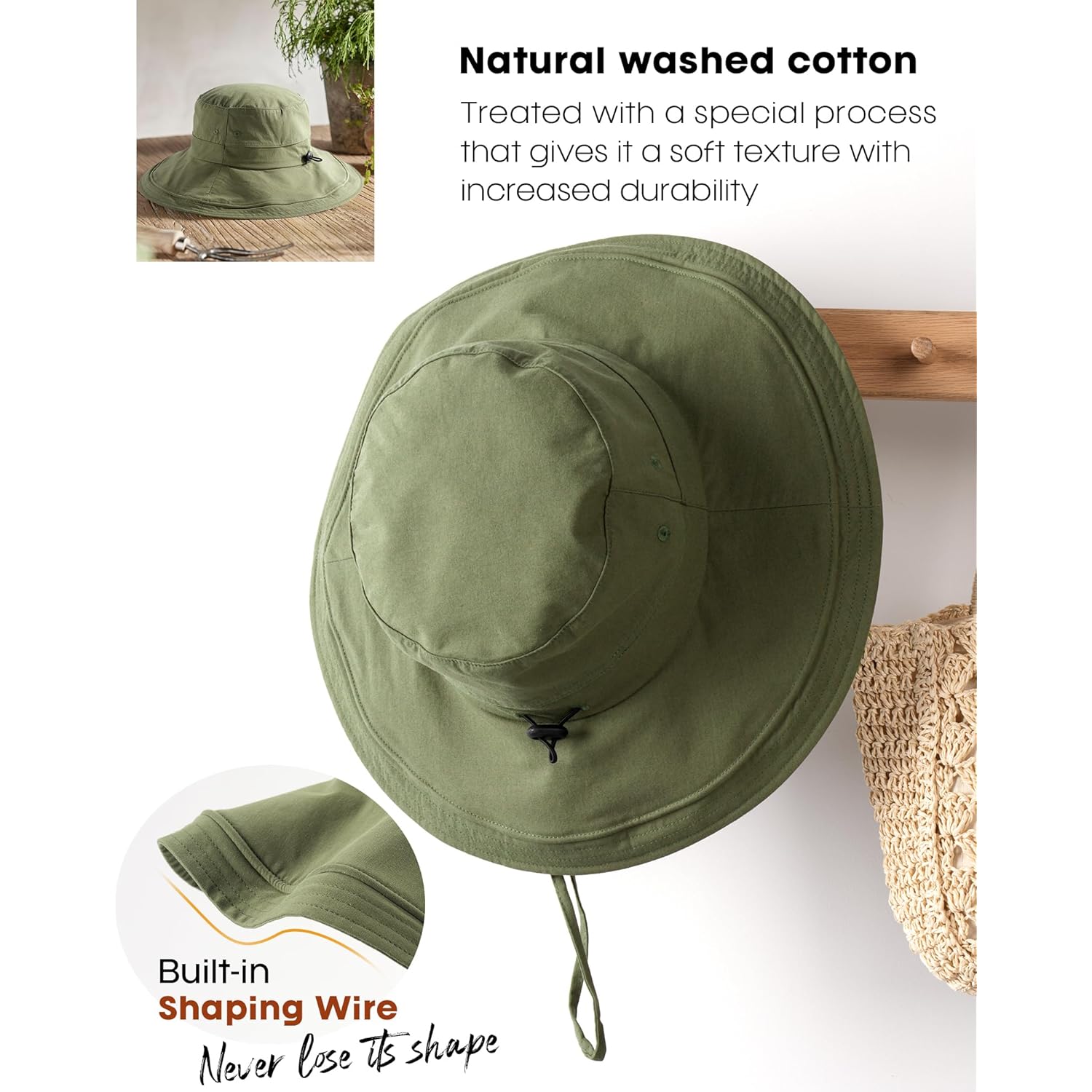 Sun Hats for Women Gardening Hat Wide Brim Ponytail Beach Sun Protection Breathable Cotton Summer Hat with Fold-Up Brim