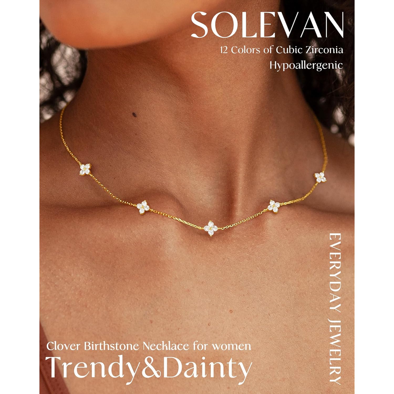 Dainty Clover Birthstone Gold Necklaces for Women Trendy Non Tarnish Layered 14K Gold Plated Station Choker Necklace Cute Flower Friendship Necklace Stack for Wedding Prom Brides Jewelry Gifts