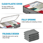 Under Bed Storage Bins - 90L Pack Of 4 Under The Bed Storage Containers For Clothes, Blankets, Winter Clothing, & Shoes - Underbed Storage Containers With Handles, Dual Zippers, & Clear Top