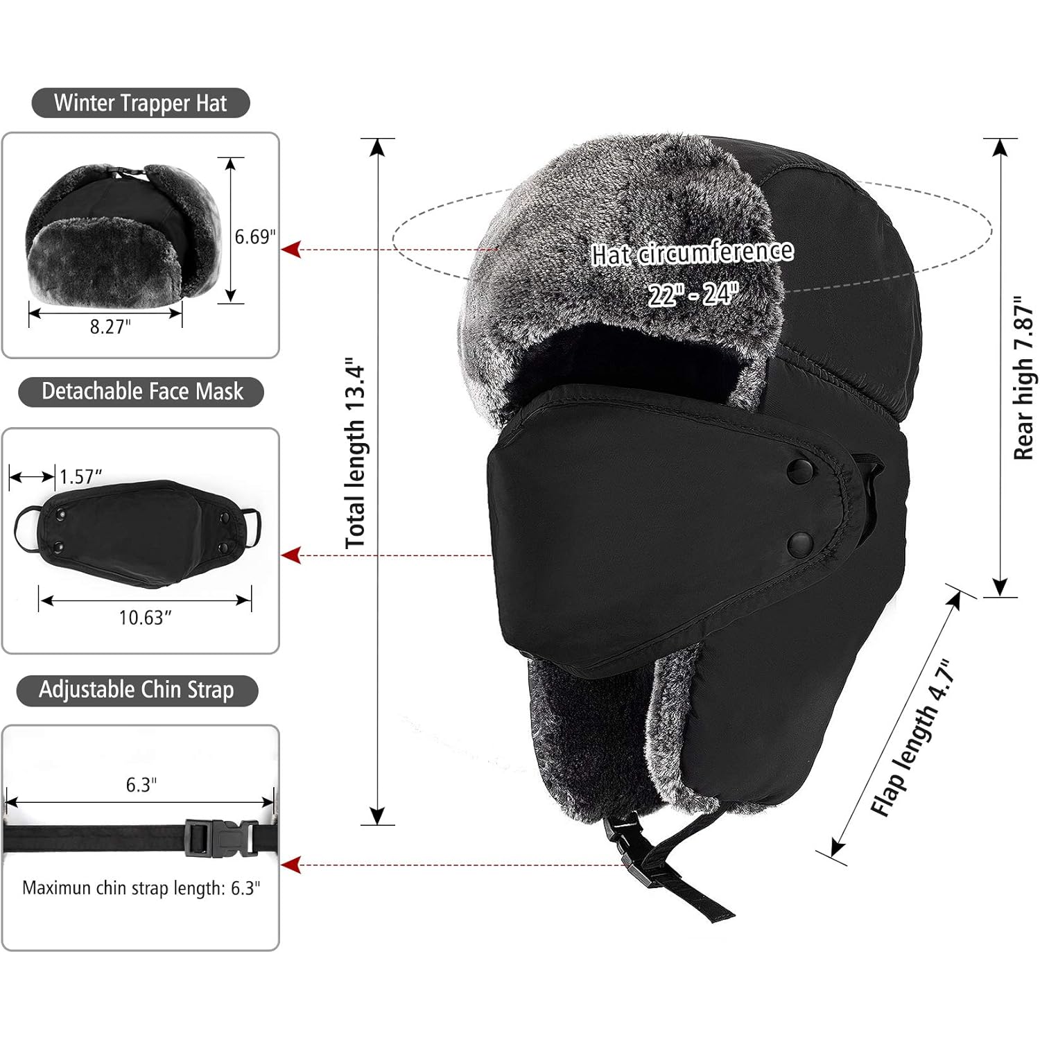 mysuntown Winter Hats for Women Men Trapper Ushanka Hat with Ear Flaps Warm Russian Bomber Hats for Cold Weather