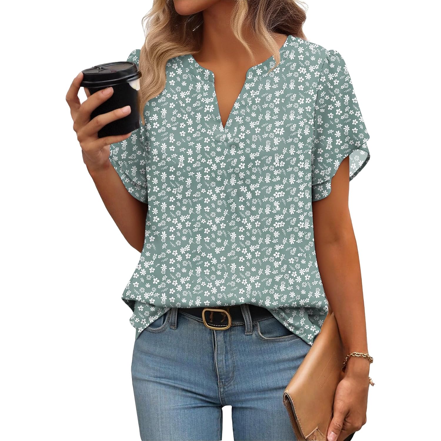 Zeagoo Womens Dressy Casual Shirts Short Sleeve V Neck Work Blouse Business Casual Summer Chiffon Tops