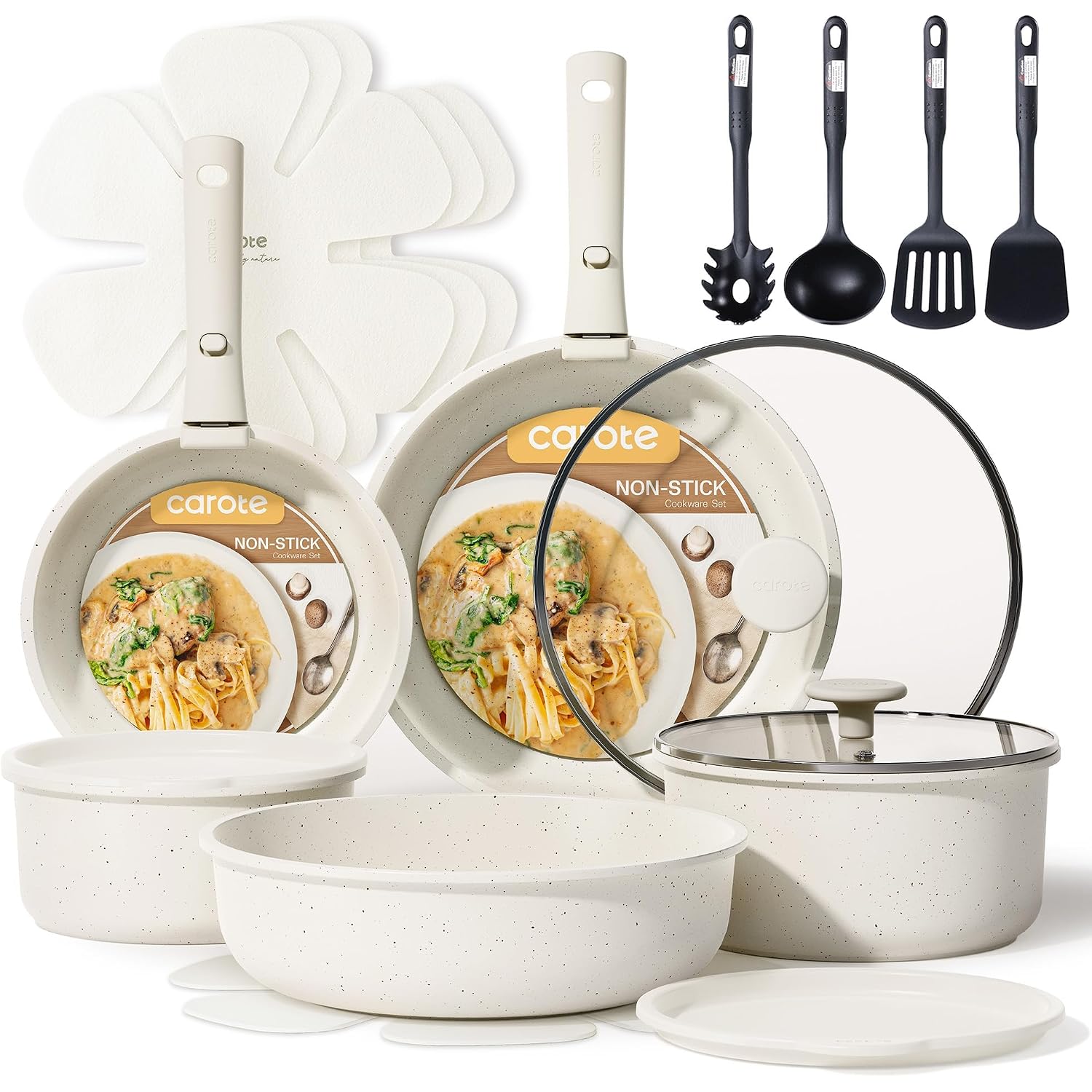 Carote 19Pcs Pots And Pans Set, Nonstick Cookware Set Detachable Handle, Induction Kitchen Cookware Sets Non Stick With Removable Handle, Rv Cookware Set, Oven Safe