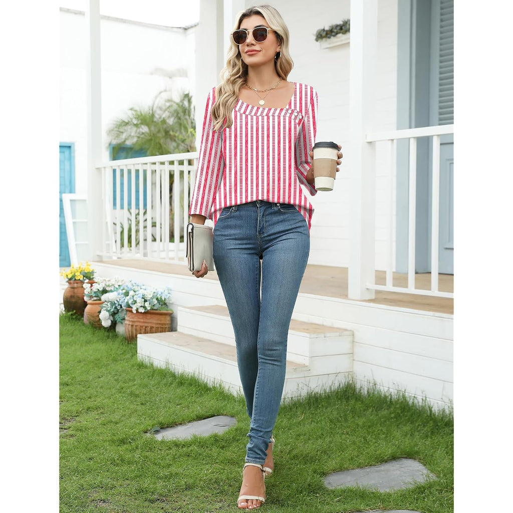 LOMON Womens 3/4 Length Sleeve T Shirts Asymmetrical Neck Tops Business Blouses for Women Fashion 2026