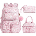 Fimibuke 3Pcs Corduroy Backpack For School Girls With Lunch Box Pencil Case | Lightweight Teen Girls Bow Backpack, Kids School Bag Bookbag For Elementary Middle High School Supplies Laptop Travel Daypack