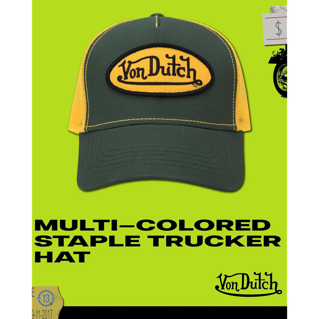 Von Dutch Unisex Trucker Hat - Curved Bill Mesh Back Retro Classic Colorblock Snapback Baseball Cap for Men and Women Veranda