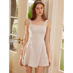 Cider Womens Polka Dot Going Out Dress Cute Summer Date Night Square Neck Sleeveless Mini Dress