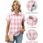 Womens Golf Polo Shirts Summer Short Sleeve 1/4 Zip Tops Moisture Wicking Casual Tennis Activewear with Pockets
