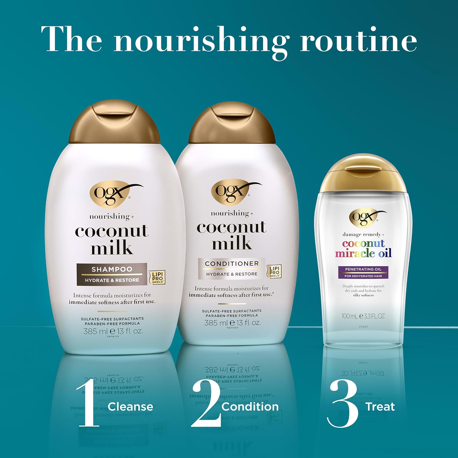 Ogx Nourishing + Coconut Milk Sulfate Free Shampoo And Conditioner Set, Hydrates & Softens Hair, Lipi Pro Shield Technology, Creamy Coconut Milk White Peach & Shea Butter Scent, 2 Items, 2 X 13 Fl Oz