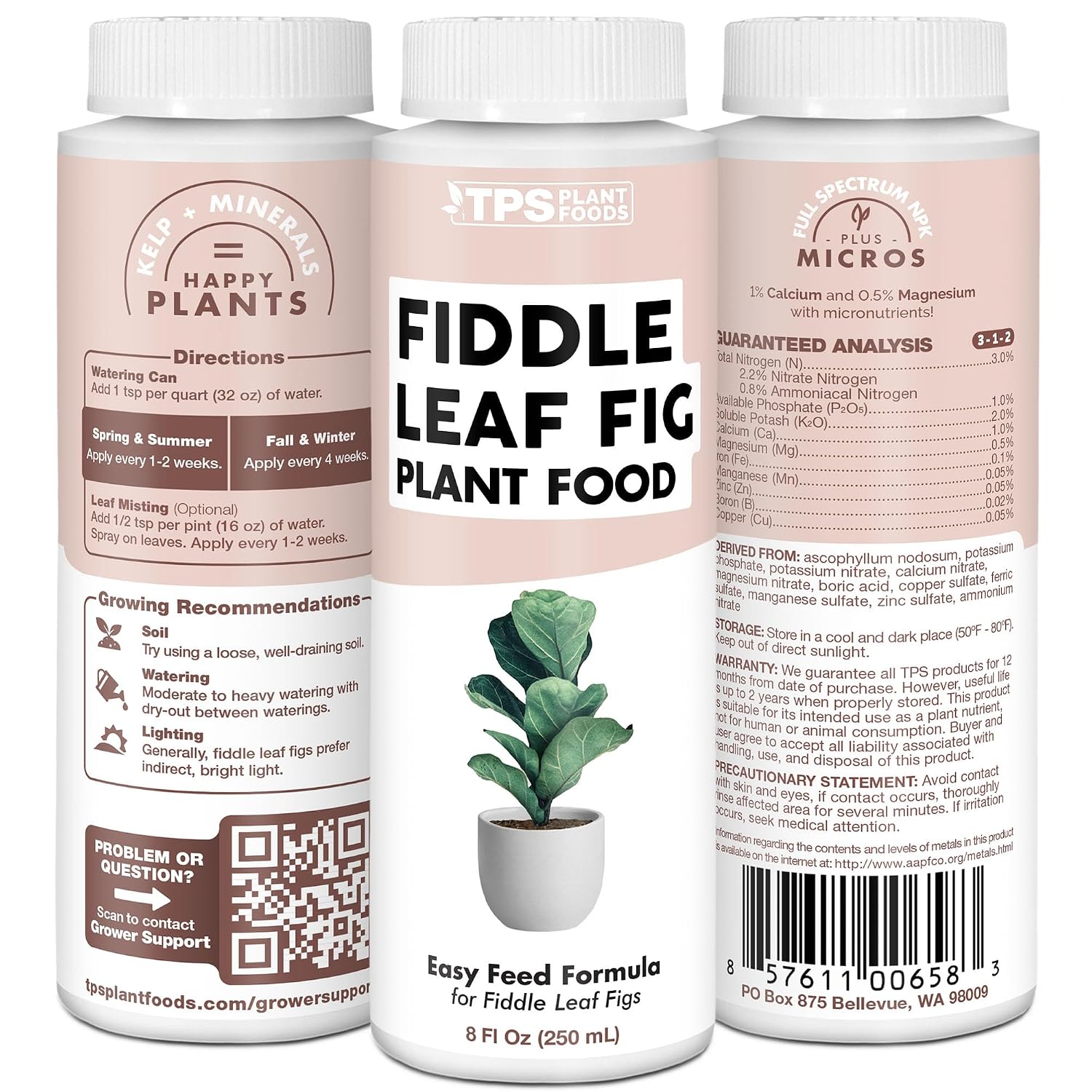 Fiddle Leaf Fig Plant Food – Liquid Fertilizer For Bigger Leaves, Stronger Roots & Healthy New Growth, 8Oz