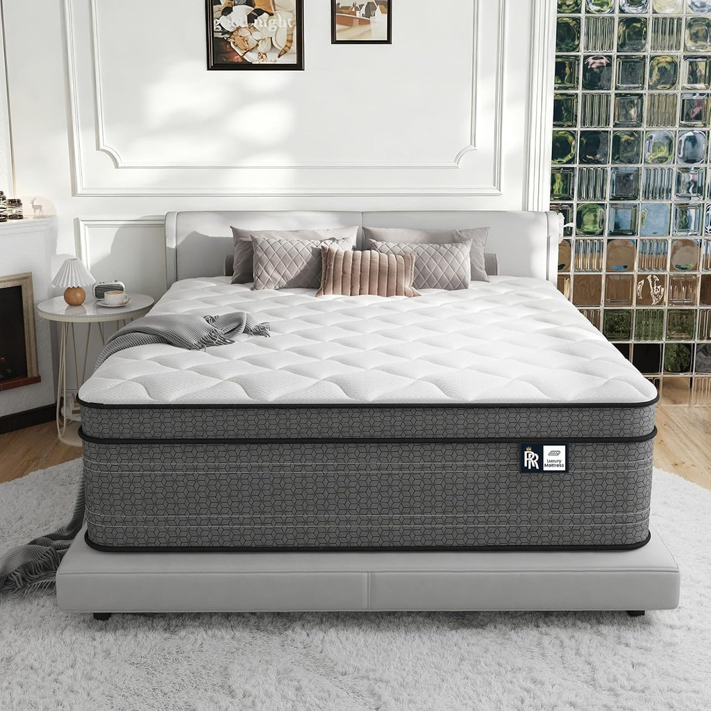 Ruoyson Full Mattress, 10 Inch Firm Hybrid Full Size Mattress In A Box, Strong Edge Support, Motion Isolation, With 7-Zones Pocket Springs, Fiberglass-Free, Pressure Relief, Certipur-Us