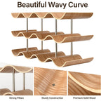 Countertop Wine Rack - 12 Bottle Freestanding Wine Bottle Holder Stand - 3 Tier Wooden Wine Storage Rack - Wavy Wine Organizer For Cabinet Pantry Home Kitchen Bar