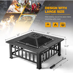 Devoko Outdoor Fire Pit, 32 Inch Firepit Table Metal Outdoor Fireplaces | With Waterproof Cover For Outside Patio Camping (Black)