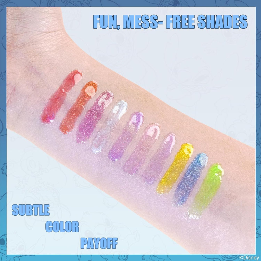 Disney Stitch 10 Piece Plant Based Lip Gloss, Girls Party Favors, First Makeup Set for Girl, Perfect for Parties, Sleepovers, and Birthday Gifts, Ages 3+, by Townley Girl